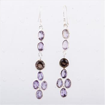 NO RESERVE 7.40 Ct Smoky Quartz, Amethyst 925 Sterling Silver Earrings