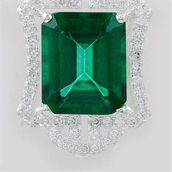 NO RESERVE 7.46 Ct Octagon Green Topaz, Cubic Zirconia, 925 Sterling Silver Pendant
