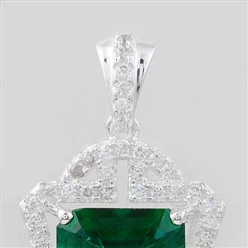 NO RESERVE 7.46 Ct Octagon Green Topaz, Cubic Zirconia, 925 Sterling Silver Pendant