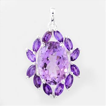 NO RESERVE 7.49 Ct Oval Amethyst, 925 Sterling Silver Pendant