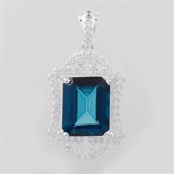NO RESERVE 7.61 Ct Octagon Lbt Color Topaz, Cubic Zirconia, 925 Sterling Silver Pendant