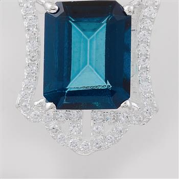 NO RESERVE 7.61 Ct Octagon Lbt Color Topaz, Cubic Zirconia, 925 Sterling Silver Pendant