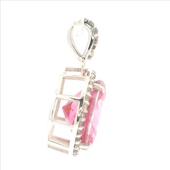 NO RESERVE 7.63 Ct Round Pink Topaz, White Zircon, 925 Sterling Silver Pendant