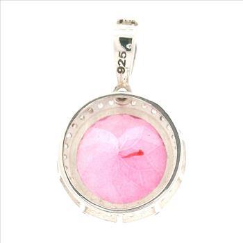 NO RESERVE 7.63 Ct Round Pink Topaz, White Zircon, 925 Sterling Silver Pendant
