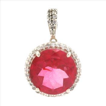 NO RESERVE 7.63 Ct Round Pink Topaz, White Zircon, 925 Sterling Silver Pendant