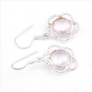 NO RESERVE 7.75 Ct Rose Quartz 925 Sterling Silver Earrings