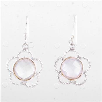 NO RESERVE 7.75 Ct Rose Quartz 925 Sterling Silver Earrings