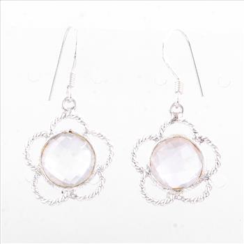 NO RESERVE 7.75 Ct Rose Quartz 925 Sterling Silver Earrings