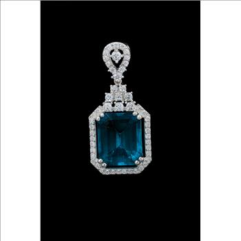 NO RESERVE 7.81 Ct Octagon Paraiba Topaz, Cubic Zirconia 925 Sterling Silver Pendant