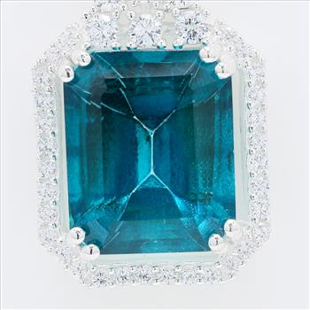 NO RESERVE 7.81 Ct Octagon Paraiba Topaz, Cubic Zirconia 925 Sterling Silver Pendant