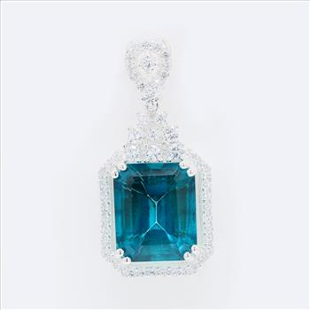 NO RESERVE 7.81 Ct Octagon Paraiba Topaz, Cubic Zirconia 925 Sterling Silver Pendant