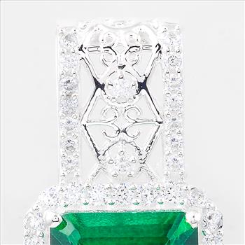 NO RESERVE 7.99 Ct Octagon Green Topaz, Cubic Zirconia 925 Sterling Silver Pendant