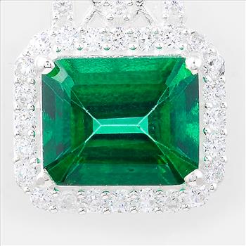 NO RESERVE 7.99 Ct Octagon Green Topaz, Cubic Zirconia 925 Sterling Silver Pendant