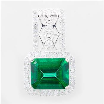 NO RESERVE 7.99 Ct Octagon Green Topaz, Cubic Zirconia 925 Sterling Silver Pendant