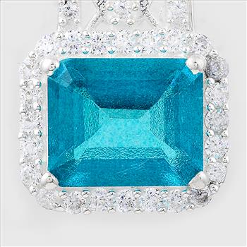 NO RESERVE 7.99 Ct Octagon Pariba Topaz, Cubic Zirconia 925 Sterling Silver Pendant