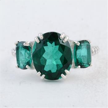 NO RESERVE 8.01 Ct Oval Green Topaz 925 Sterling Silver Ring