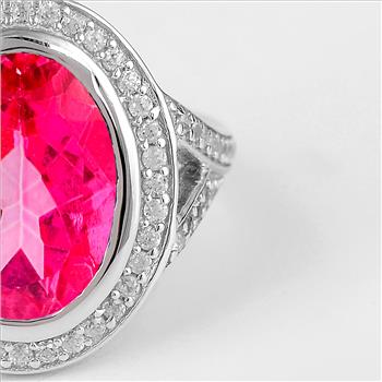 NO RESERVE 8.02 Ct Oval Pink Topaz, Cubic Zirconia, 925 Sterling Silver Ring