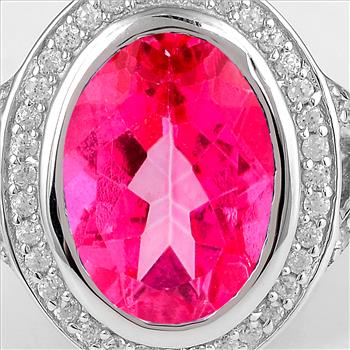 NO RESERVE 8.02 Ct Oval Pink Topaz, Cubic Zirconia, 925 Sterling Silver Ring