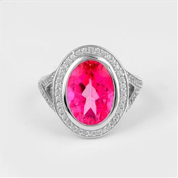 NO RESERVE 8.02 Ct Oval Pink Topaz, Cubic Zirconia, 925 Sterling Silver Ring