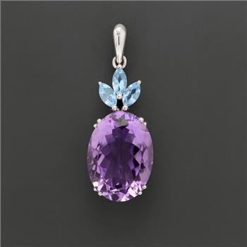 NO RESERVE 8.22 Ct Oval Amethyst, Swiss Blue Topaz 925 Sterling Silver Pendant