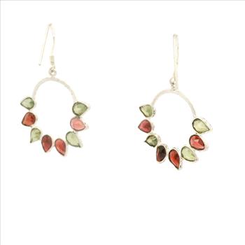 NO RESERVE 8.25 Ct Peridot, Garnet 925 Sterling Silver Earrings
