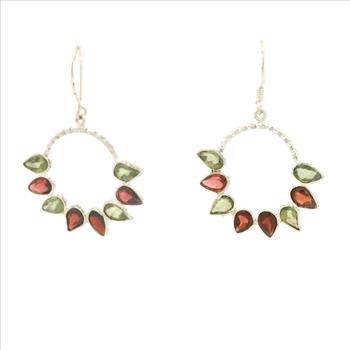 NO RESERVE 8.25 Ct Peridot, Garnet 925 Sterling Silver Earrings