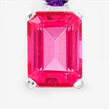 NO RESERVE 8.36 Ct Octagon Pink Topaz, Amethyst, 925 Sterling Silver Pendant