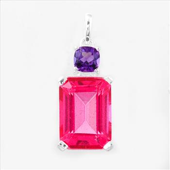 NO RESERVE 8.36 Ct Octagon Pink Topaz, Amethyst, 925 Sterling Silver Pendant