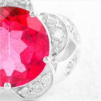 NO RESERVE 8.37 Ct Round Pink Topaz, Cubic Zirconia 925 Sterling Silver Ring