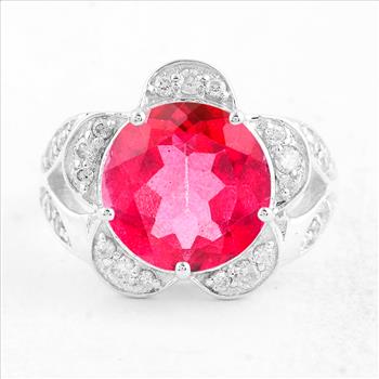 NO RESERVE 8.37 Ct Round Pink Topaz, Cubic Zirconia 925 Sterling Silver Ring