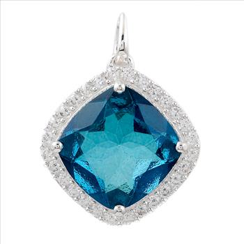 NO RESERVE 8.47 Ct Cushion Lbt Color Topaz, Cubic Zirconia, 925 Sterling Silver Pendant