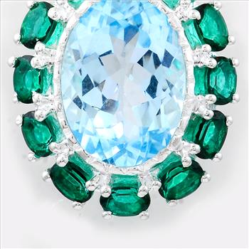 NO RESERVE 8.51 Ct Oval Blue Topaz, Green Topaz, 925 Sterling Silver Pendant