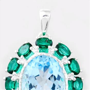 NO RESERVE 8.51 Ct Oval Blue Topaz, Green Topaz, 925 Sterling Silver Pendant
