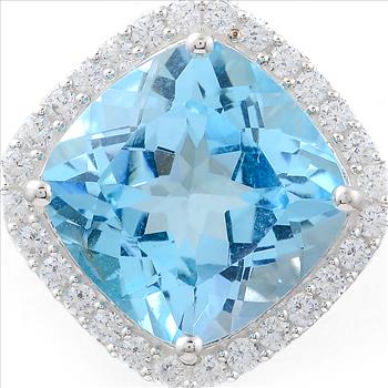 NO RESERVE 8.62 Ct Cushion Blue Topaz, Cubic Zirconia, 925 Sterling Silver Pendant