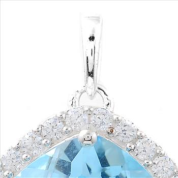 NO RESERVE 8.62 Ct Cushion Blue Topaz, Cubic Zirconia, 925 Sterling Silver Pendant
