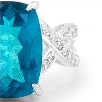 NO RESERVE 8.68 Ct Cushion Pariba Topaz, Cubic Zirconia, 925 Sterling Silver Ring
