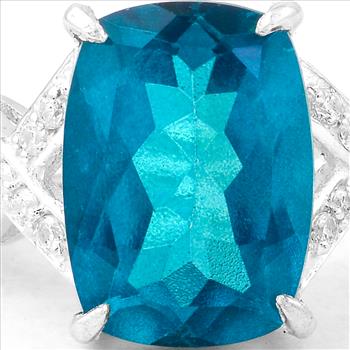 NO RESERVE 8.68 Ct Cushion Pariba Topaz, Cubic Zirconia, 925 Sterling Silver Ring