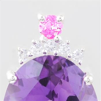NO RESERVE 8.75 Ct Oval Amethyst, White Topaz, Cubic Zirconia 925 Sterling Silver Pendant