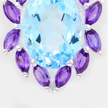 NO RESERVE 8.79 Ct Oval Blue Topaz, Amethyst, 925 Sterling Silver Pendant
