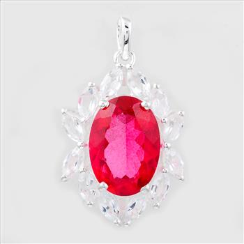 NO RESERVE 8.87 Ct Oval Pink Topaz, White Topaz, 925 Sterling Silver Pendant