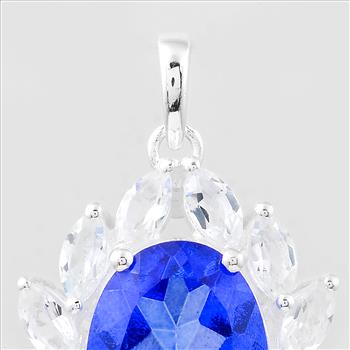 NO RESERVE 9.18 Ct Oval Tz Color Topaz, White Topaz, 925 Sterling Silver Pendant