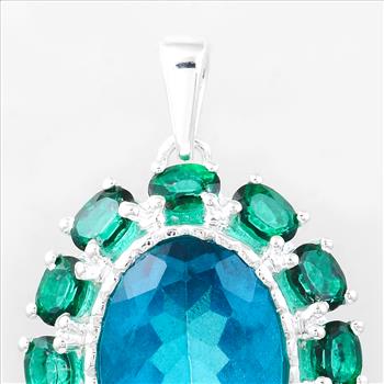 NO RESERVE 9.20 Ct Oval Pariba Topaz, Green Topaz, 925 Sterling Silver Pendant