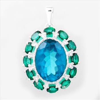 NO RESERVE 9.20 Ct Oval Pariba Topaz, Green Topaz, 925 Sterling Silver Pendant