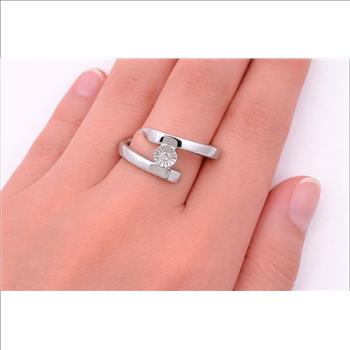 No Reserve 925 Sterling Silver 0.20 Ct Cubic Zirconia Ring 7 US Ring Size