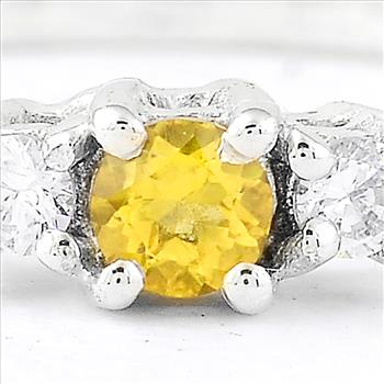No Reserve 925 Sterling Silver 0.22 Ct Round Citrine Cubic Zirconia Ring 7 US Ring Size
