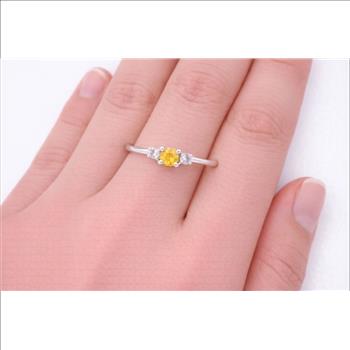 No Reserve 925 Sterling Silver 0.22 Ct Round Citrine Cubic Zirconia Ring 7 US Ring Size