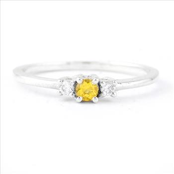No Reserve 925 Sterling Silver 0.22 Ct Round Citrine Cubic Zirconia Ring 7 US Ring Size