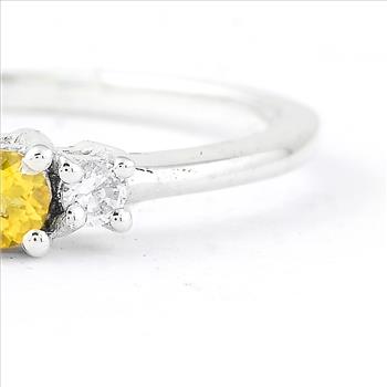 No Reserve 925 Sterling Silver 0.22 Ct Round Citrine Cubic Zirconia Ring 7 US Ring Size