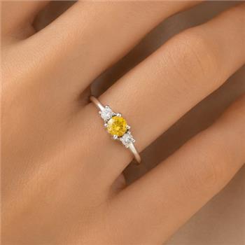 No Reserve 925 Sterling Silver 0.22 Ct Round Citrine Cubic Zirconia Ring 7 US Ring Size