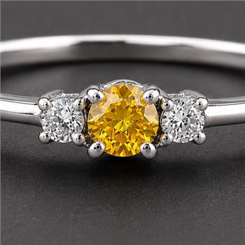 No Reserve 925 Sterling Silver 0.22 Ct Round Citrine Cubic Zirconia Ring 7 US Ring Size